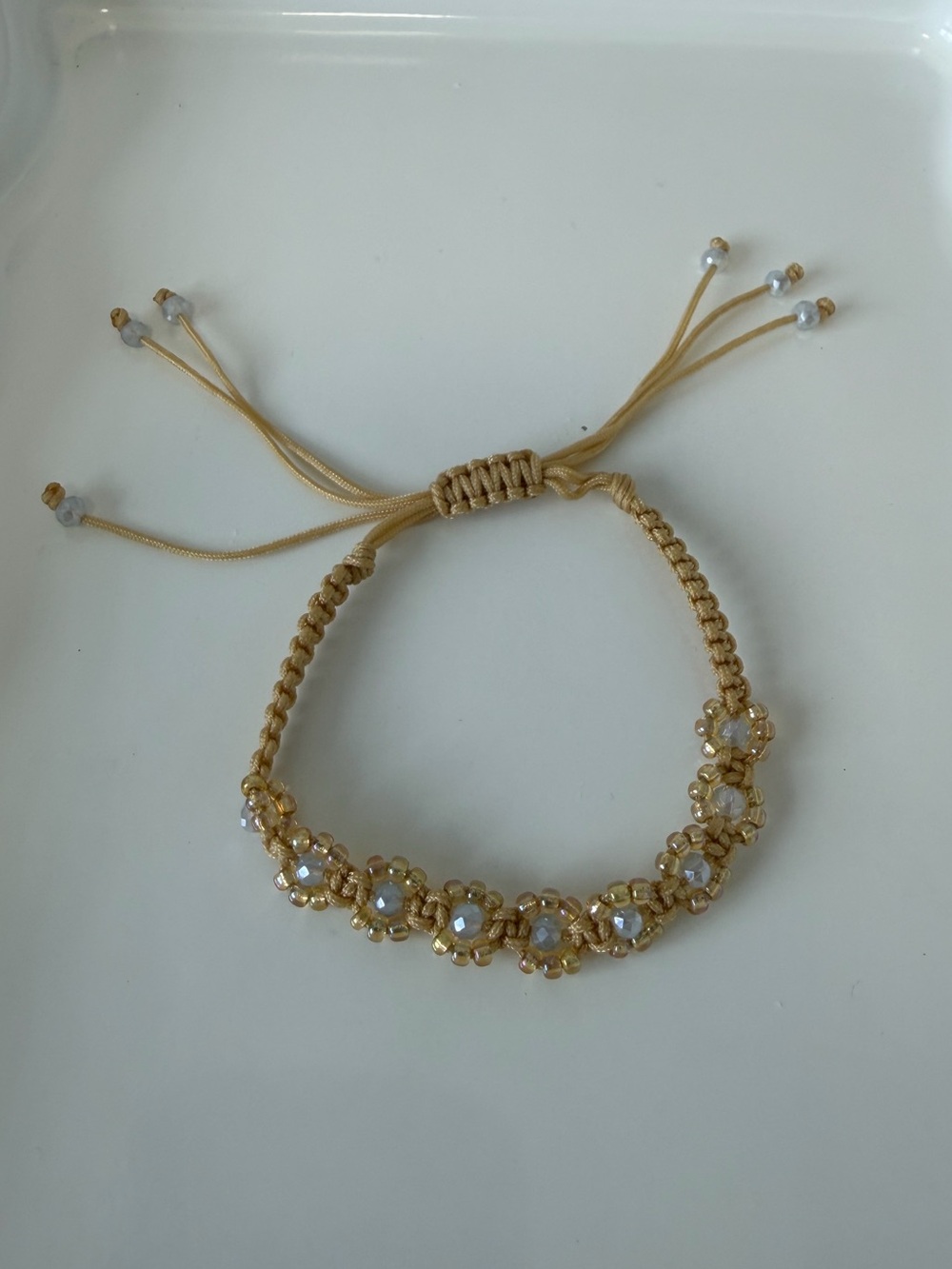 Gold-Tone Beaded Adjustable Bracelet with Opalescent Beads